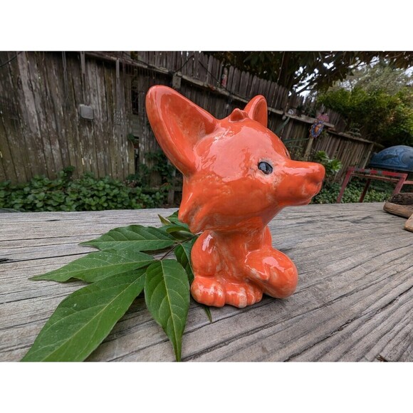 Vintage Ceramic Fox Figurine, Retro Orange Decor - Picture 4 of 10